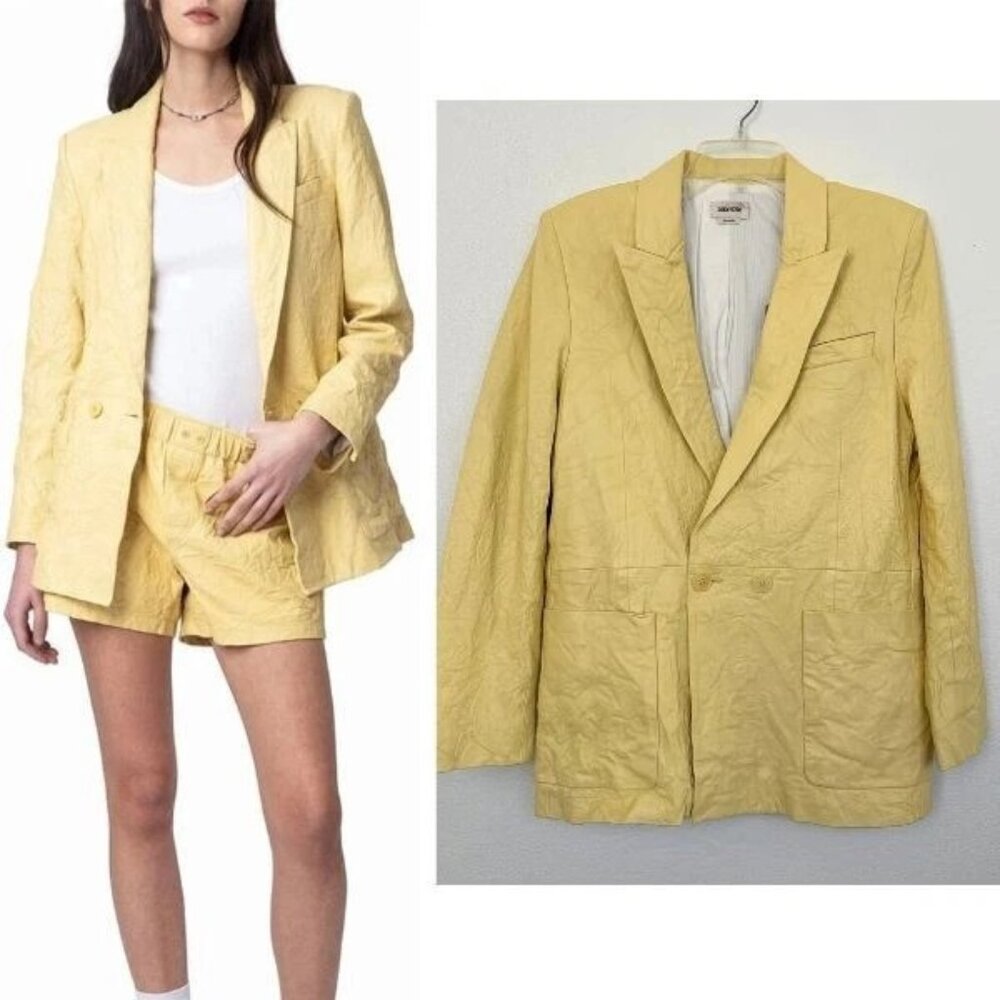Zadig & Voltaire Yellow Lambskin  Leather Blazer NWT Size 42-See Size Chart